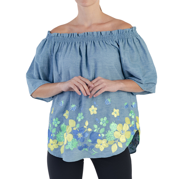 ELMAS PHIL BLUE, LIGHT GREEN, SKY BLUE, YELLOW BLOUSE | WOMENS SIZE S - Picture 2 of 5